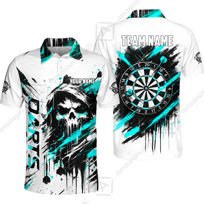 Custom Darts Jersey Polo Shirt, Grim Reaper Sketch Splatter, Custom Dart Jersey Team Shirt For Players With Name & Team Name