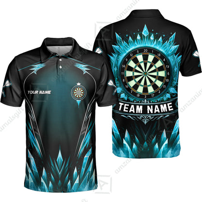 Custom Blue Ice Dartboard Jersey Polo Quarter-Zip Team Shirts, Customized Name Team Name Darts Team Jerseys Uniform