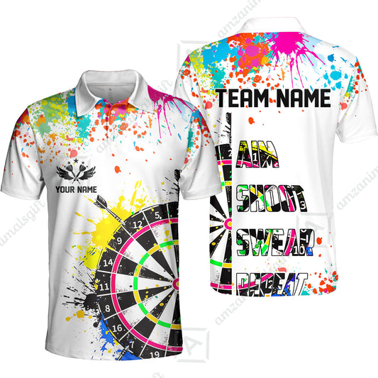 Custom Funny Dartboards Colorful Paint Quarter Zip Polo Team Shirts, Custom Aim Shoot Swear Repeat Darts Team Jerseys Uniform - White