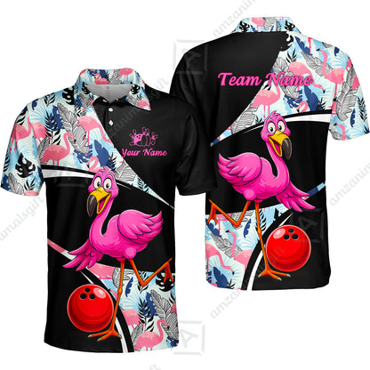 Custom Funny Cartoon Flamingo Bowling Jersey Polo Shirt, Custom Funny Cartoon Flamingo Bowling Jersey Team Shirt For Players With Name & Team Name