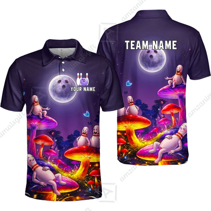 Custom Bowling Jersey Polo Shirt, Psychedelic Magic Mushroom Forest, Custom Bowling Jersey Team Shirt For Players With Name and Team Name