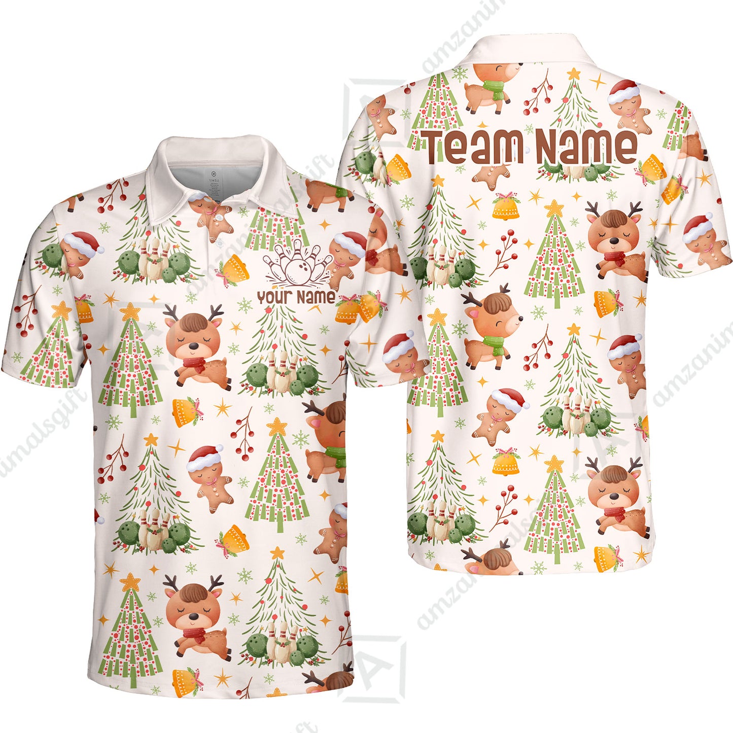 Custom Bowling Jersey Polo Shirt, Reindeer Christmas Bowling, Custom Bowling Jersey Team Shirt For Players With Name & Team Name