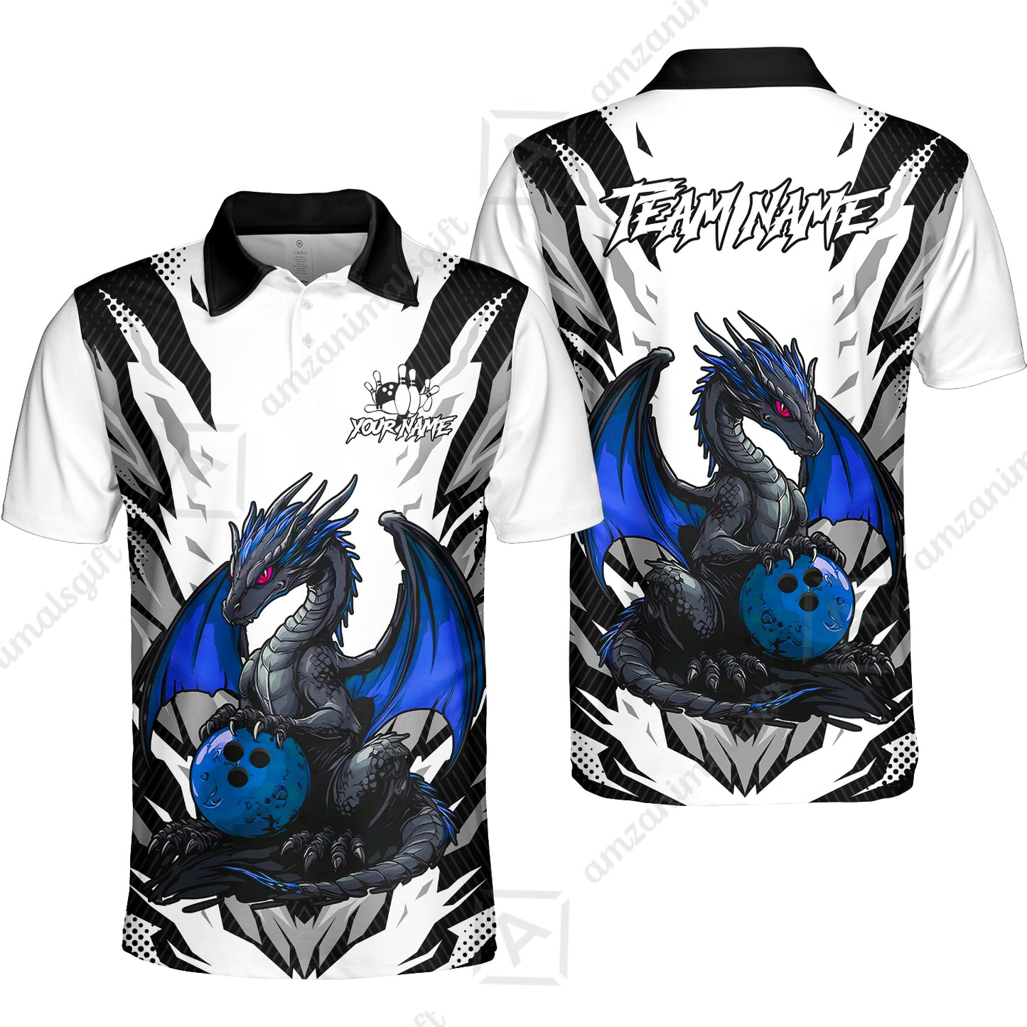 Custom Bowling Jersey Polo Shirt, Dragon Lover Custom Bowling Jersey Team Shirt For Players With Name & Team Name