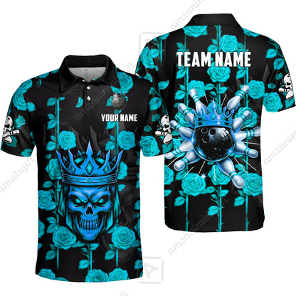 Custom Bowling Jersey Polo Shirt, Royal Skull Bowling, Custom Bowling Jersey Team Shirt For Players With Name & Team Name