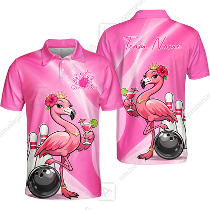 Custom Bowling Jersey Polo Shirt, Flamingo Queen Bowling, Custom Bowling Jersey Team Shirt For Players With Name & Team Name