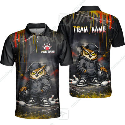 Custom Bowling Jersey Polo Shirt, Night Owl Striker Bowling, Custom Bowling Jersey Team Shirt For Players With Name & Team Name