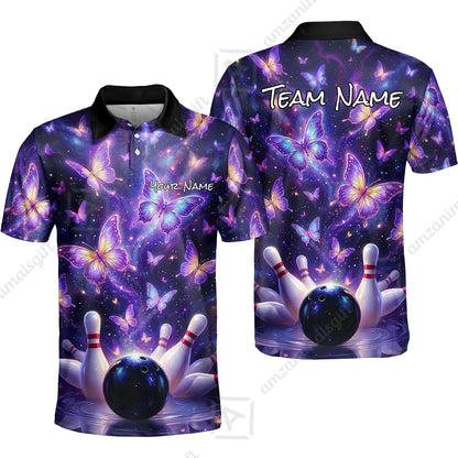 Custom Bowling Jersey Polo Shirt, Galaxy Butterfly Aesthetic Bowling, Custom Bowling Jersey Team Shirt For Players With Name & Team Name