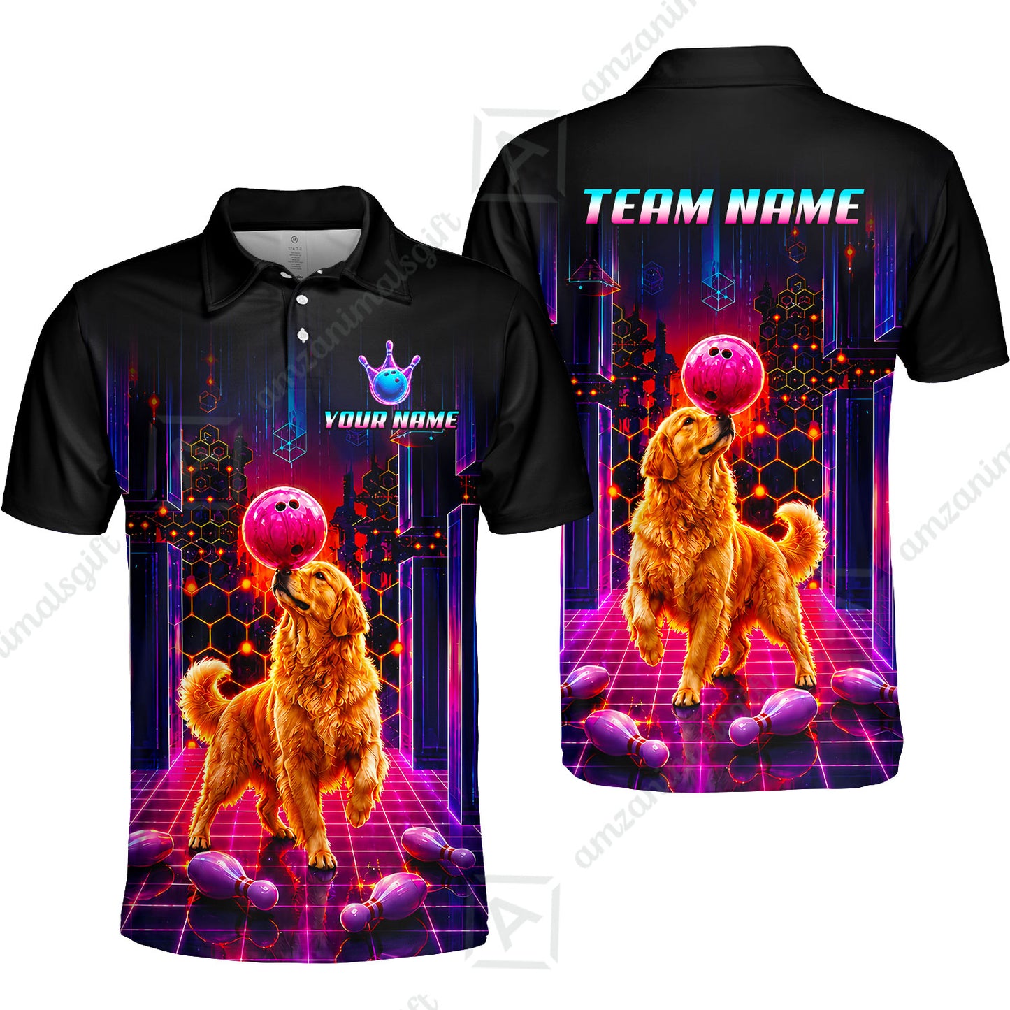 Custom Bowling Jersey Polo Shirt, Cyber Bowling Dog, Custom Bowling Jersey Team Shirt For Players With Name & Team Name