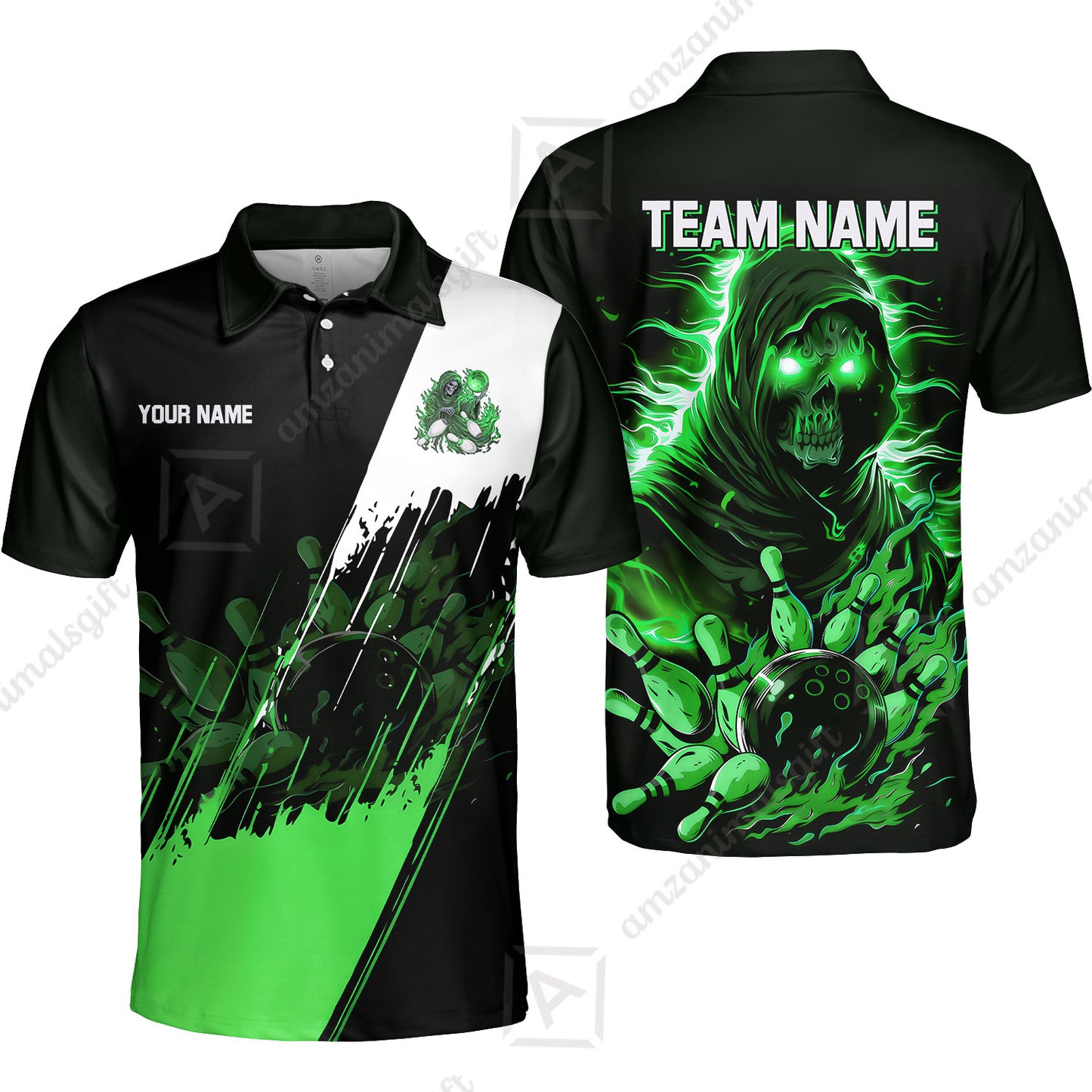 Custom Bowling Jersey Polo Shirt, Glow Reaper Bowling Custom Bowling Jersey Team Shirt For Players With Name & Team Name