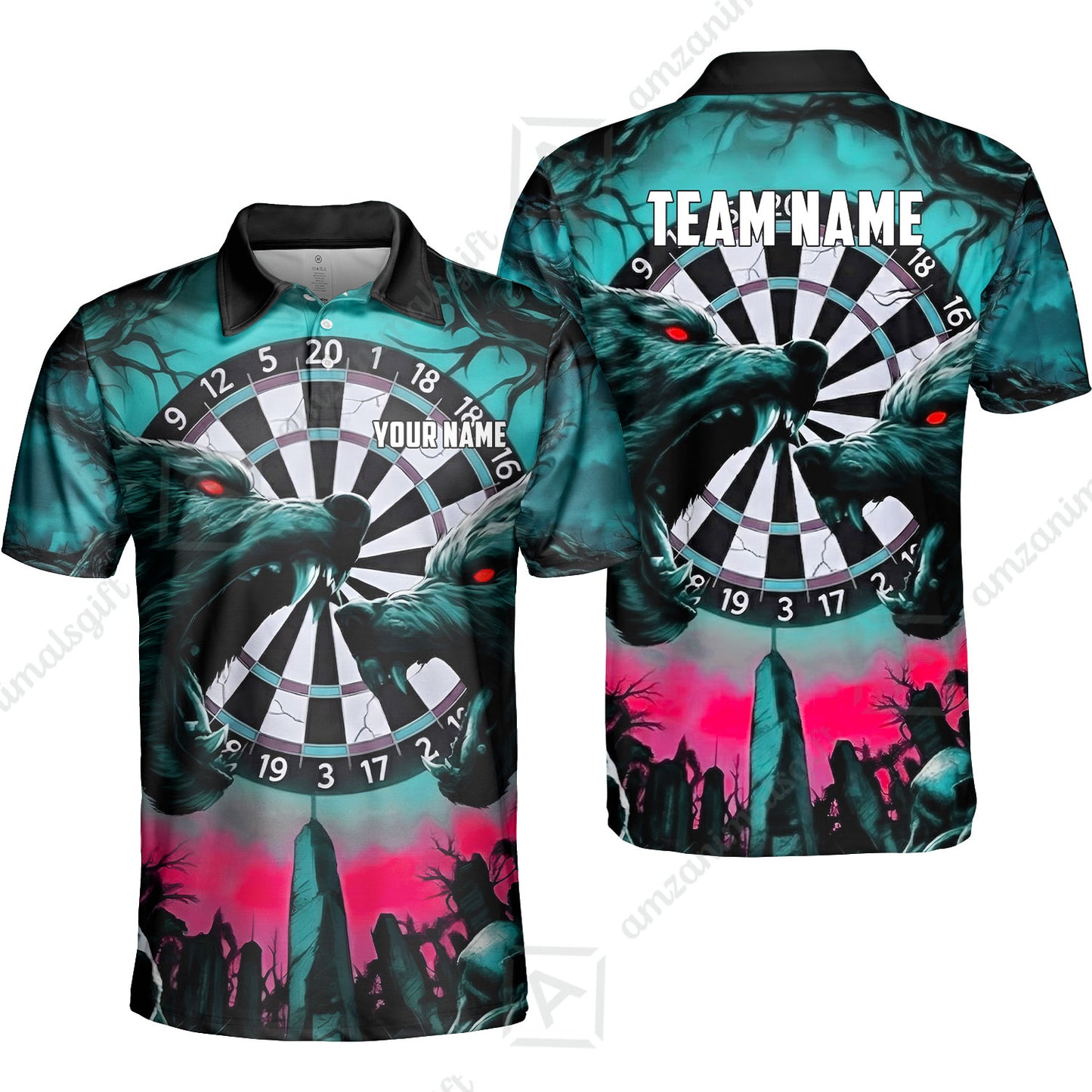 Custom Darts Team Jersey, Personalized Black Forest Wolves Dart Polo Shirt For Players With Name & Team Name
