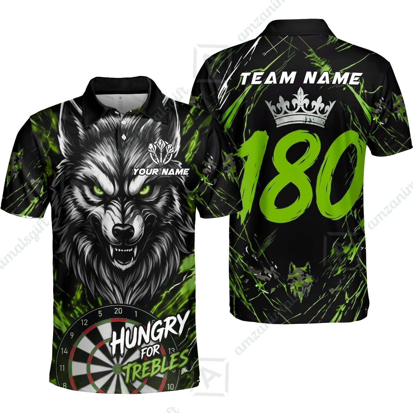 Custom Darts Jersey Polo Shirt, Wolf 180, Custom Dart Jersey Team Shirt For Players With Name & Team Name