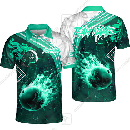 Customized Bowling Unisex Polo Shirt, Fire & Smoke Bowling Ball, Bowling Uniform - Personalized Name And Team Name
