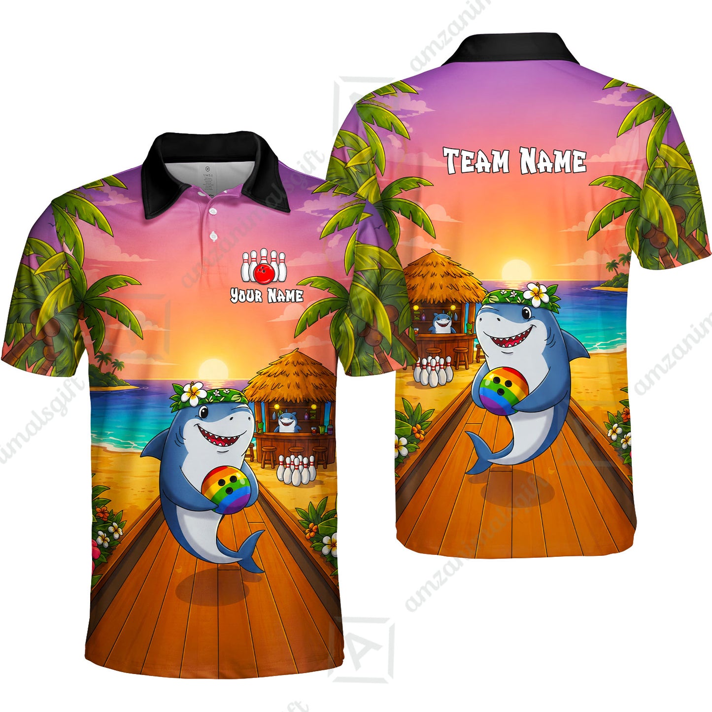 Custom Bowling Jersey Polo Shirt, Shark Strike, Custom Bowling Jersey Team Shirt For Players With Name and Team Name
