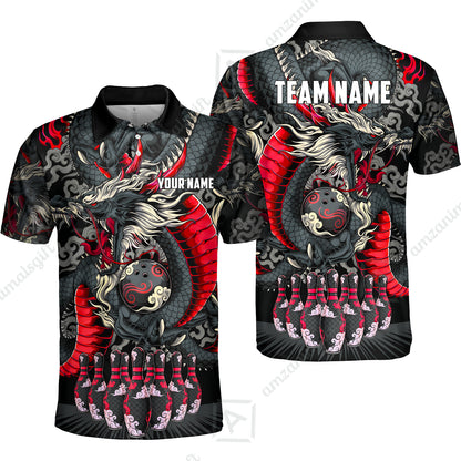 Custom Bowling Jersey Polo Shirt, Oriental Jade Dragon & Classic Clouds, Custom Bowling Jersey Team Shirt For Players With Name & Team Name