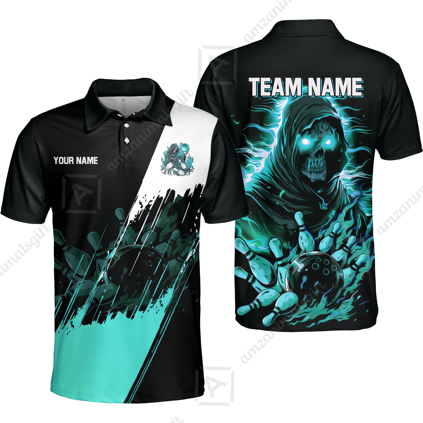 Custom Bowling Jersey Polo Shirt, Glow Reaper Bowling Custom Bowling Jersey Team Shirt For Players With Name & Team Name