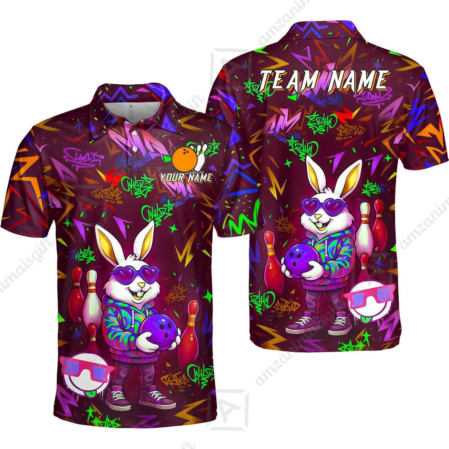 Custom Hip Hop Rabbit Bowling Jersey Polo Shirt, Custom Hip Hop Rabbit Bowling Jersey Team Shirt For Players With Name & Team Name