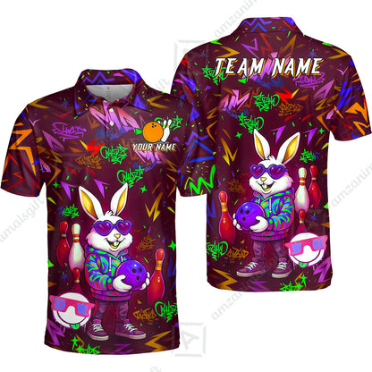 Custom Hip Hop Rabbit Bowling Jersey Polo Shirt, Custom Hip Hop Rabbit Bowling Jersey Team Shirt For Players With Name & Team Name