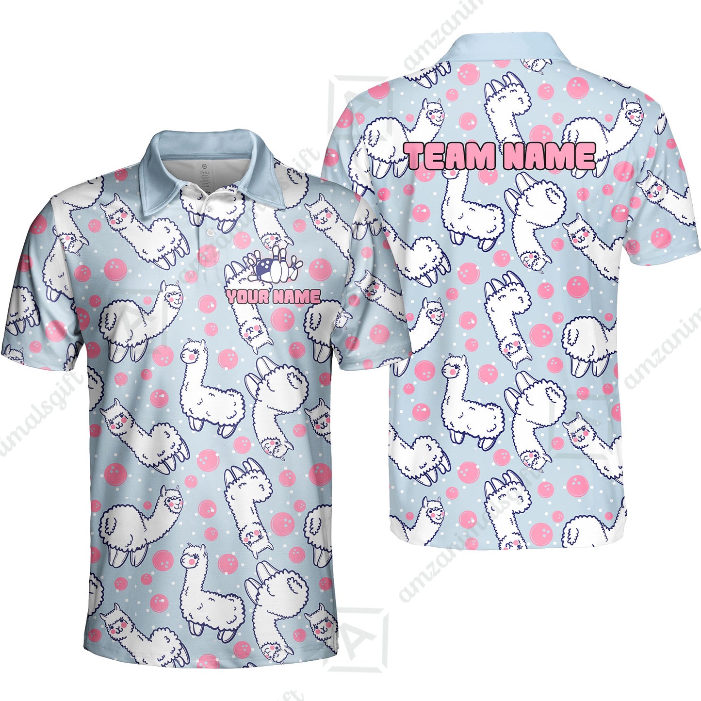Custom Bowling Jersey Polo Shirt, Cute Alpaca Pattern Bowling Custom Bowling Jersey Team Shirt With Name & Team Name