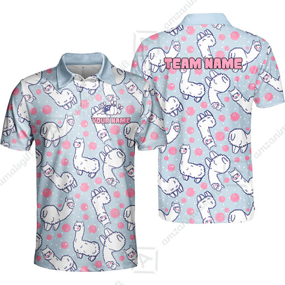 Custom Bowling Jersey Polo Shirt, Cute Alpaca Pattern Bowling Custom Bowling Jersey Team Shirt With Name & Team Name