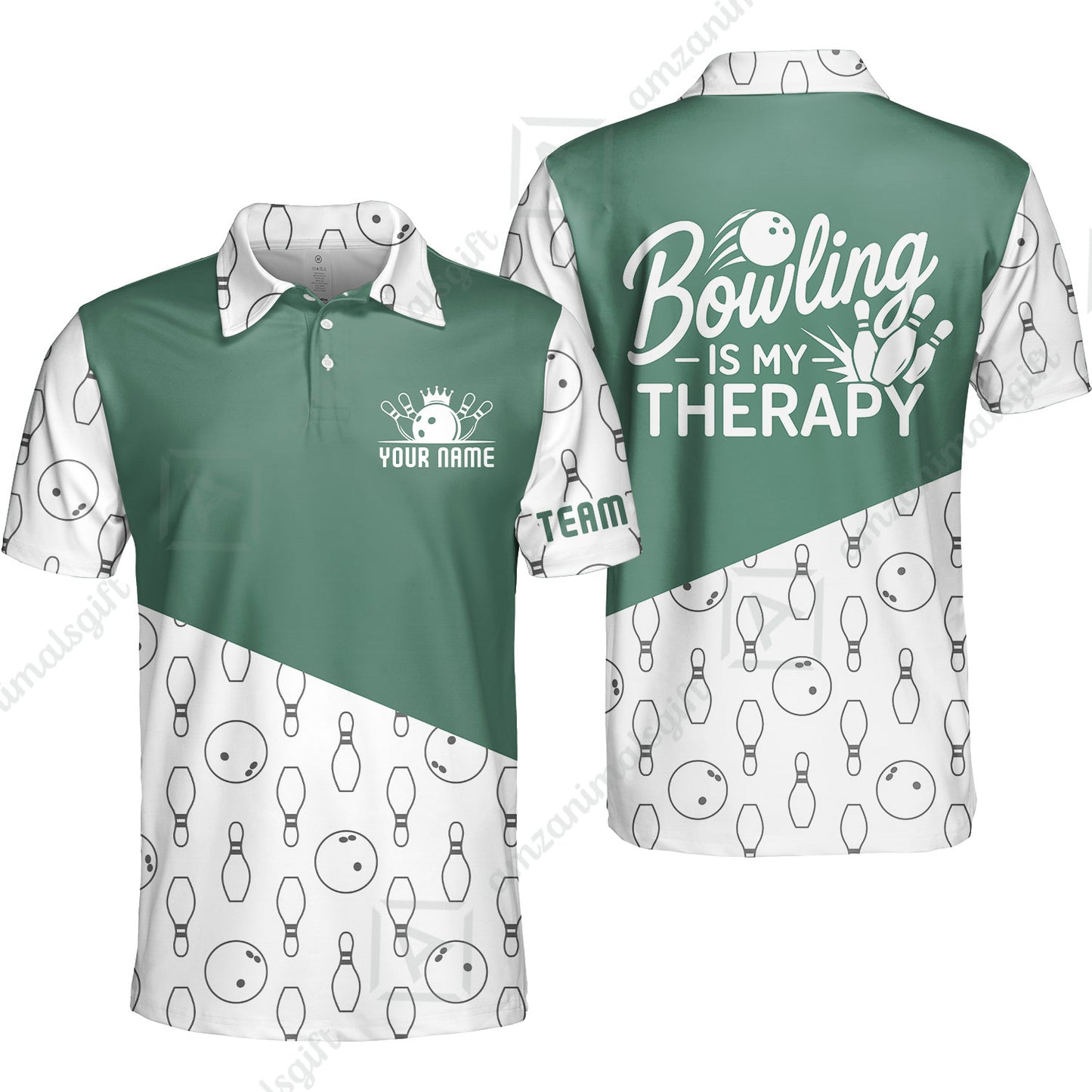 Customized Bowling Shirt, Bowling Is My Therapy, Personalized Polo Shirt For Players With Name & Team Name