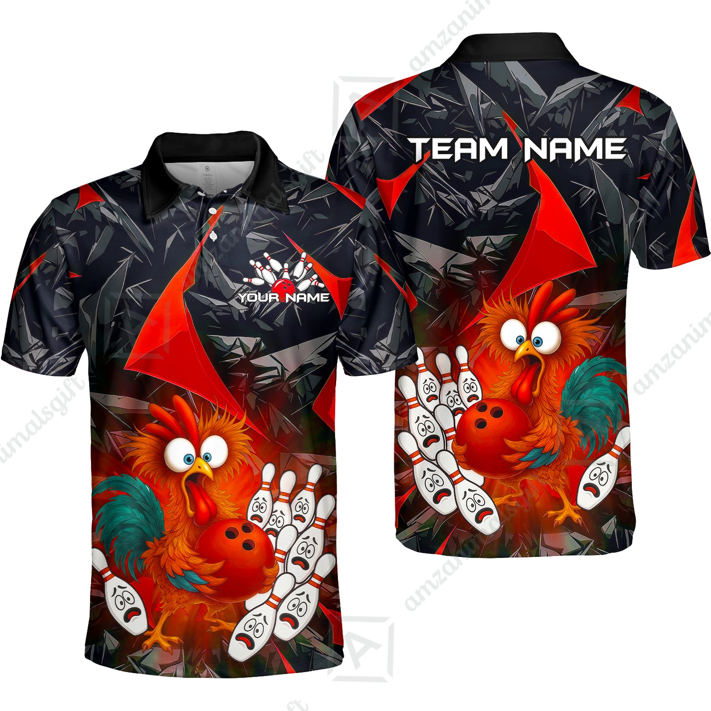 Custom Bowling Jersey Polo Shirt, Crazy Chicken Bowling Custom Bowling Jersey Team Shirt For Players With Name & Team Name