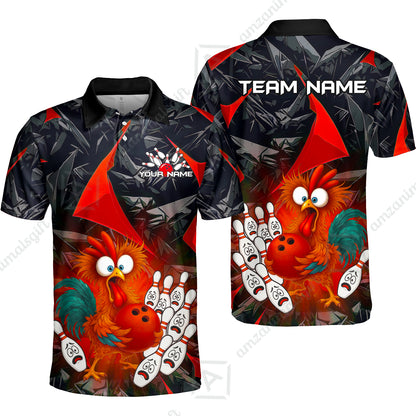 Custom Bowling Jersey Polo Shirt, Crazy Chicken Bowling Custom Bowling Jersey Team Shirt For Players With Name & Team Name