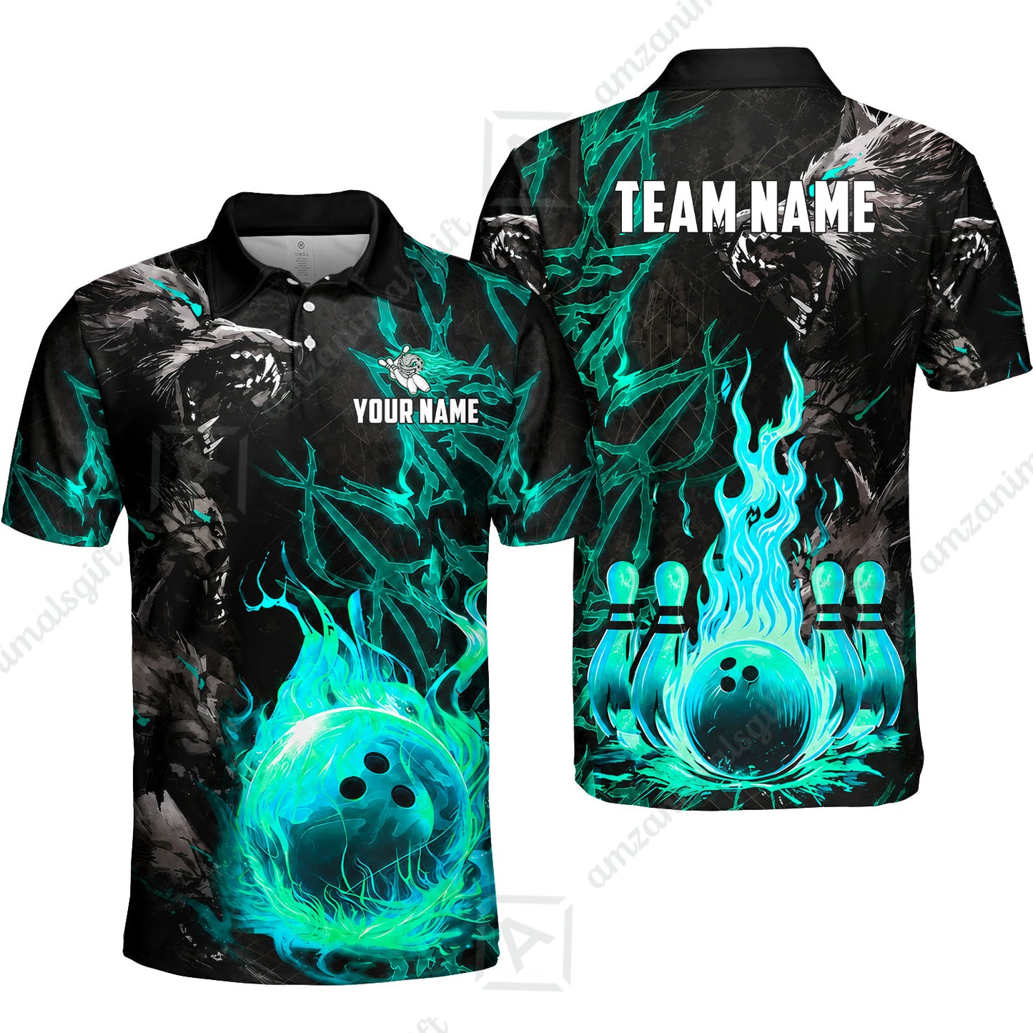 Custom Bowling Jersey Polo Shirt, Hellfire Werewolf & Crimson Strike, Custom Bowling Jersey Team Shirt For Players With Name & Team Name
