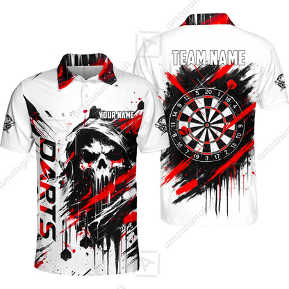 Custom Darts Jersey Polo Shirt, Grim Reaper Sketch Splatter, Custom Dart Jersey Team Shirt For Players With Name & Team Name