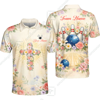Custom Bowling Jersey Polo Shirt,  Flower Christian Bowling, Custom Bowling Jersey Team Shirt For Players With Name & Team Name