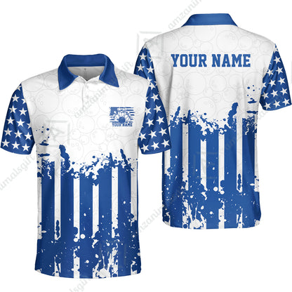 Custom Bowling Jersey Polo Shirt, Distressed Stars and Stripes Grunge, Custom Bowling Jersey Team Shirt For Players With Name and Team Name
