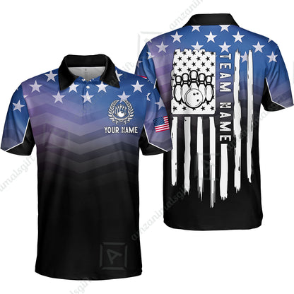 Custom Bowling Jersey Polo Shirt, Vertical Distressed Flag Chevron Gradient, Custom Bowling Jersey Team Shirt For Players With Name and Team Name