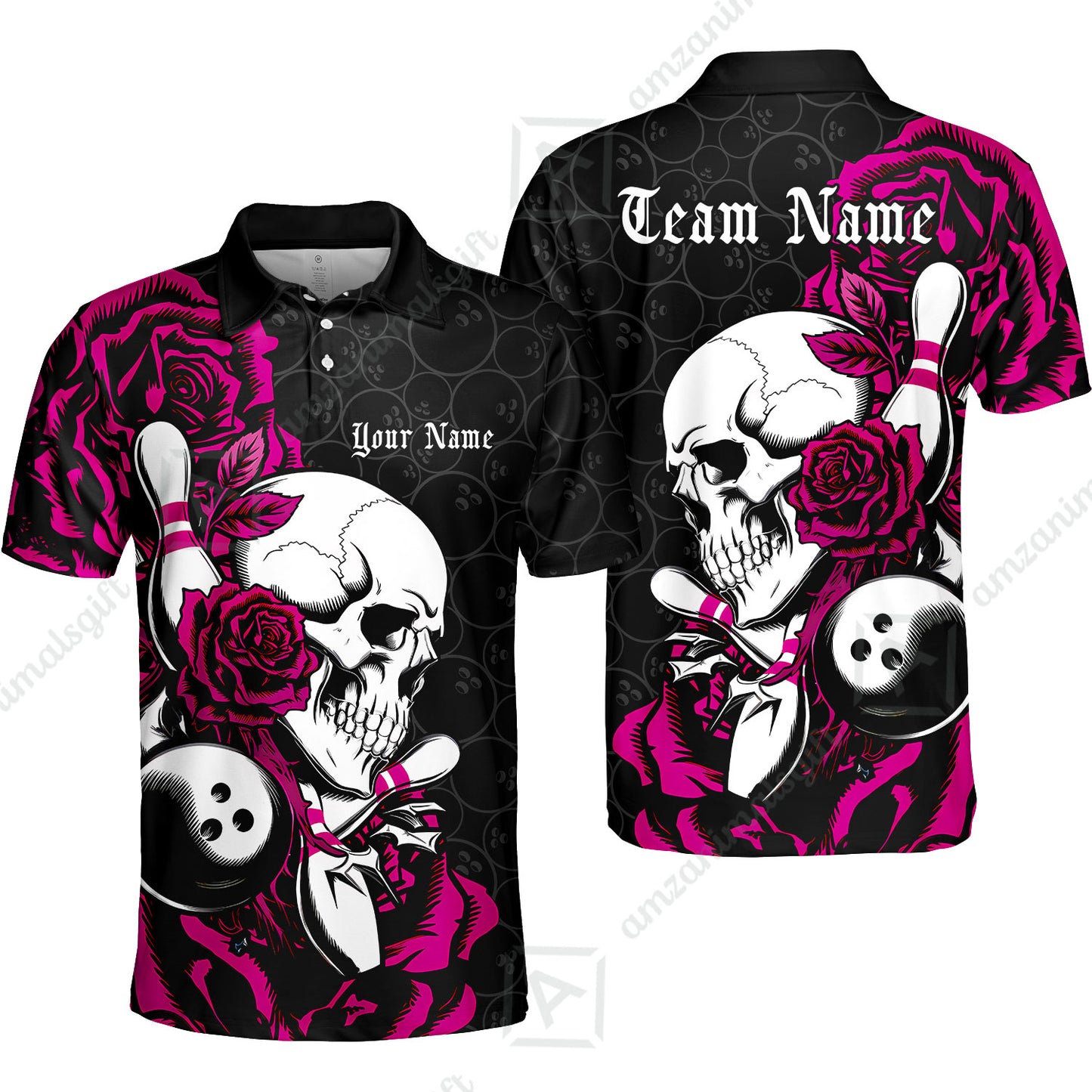 Custom Bowling Jersey Polo Shirt, Deadly Rose, Personalized Name And Team Name