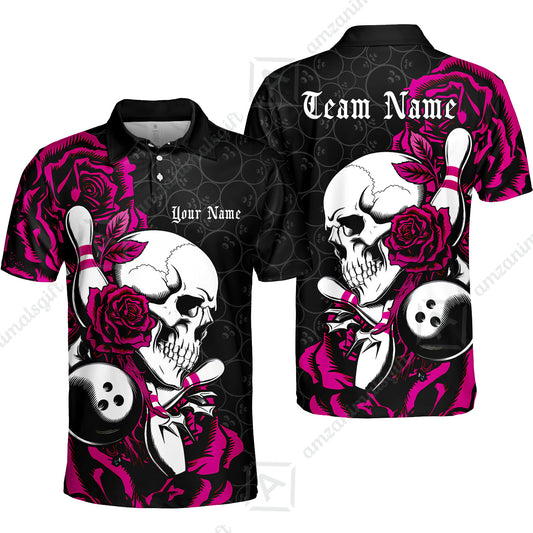 Custom Bowling Jersey Polo Shirt, Deadly Rose, Personalized Name And Team Name