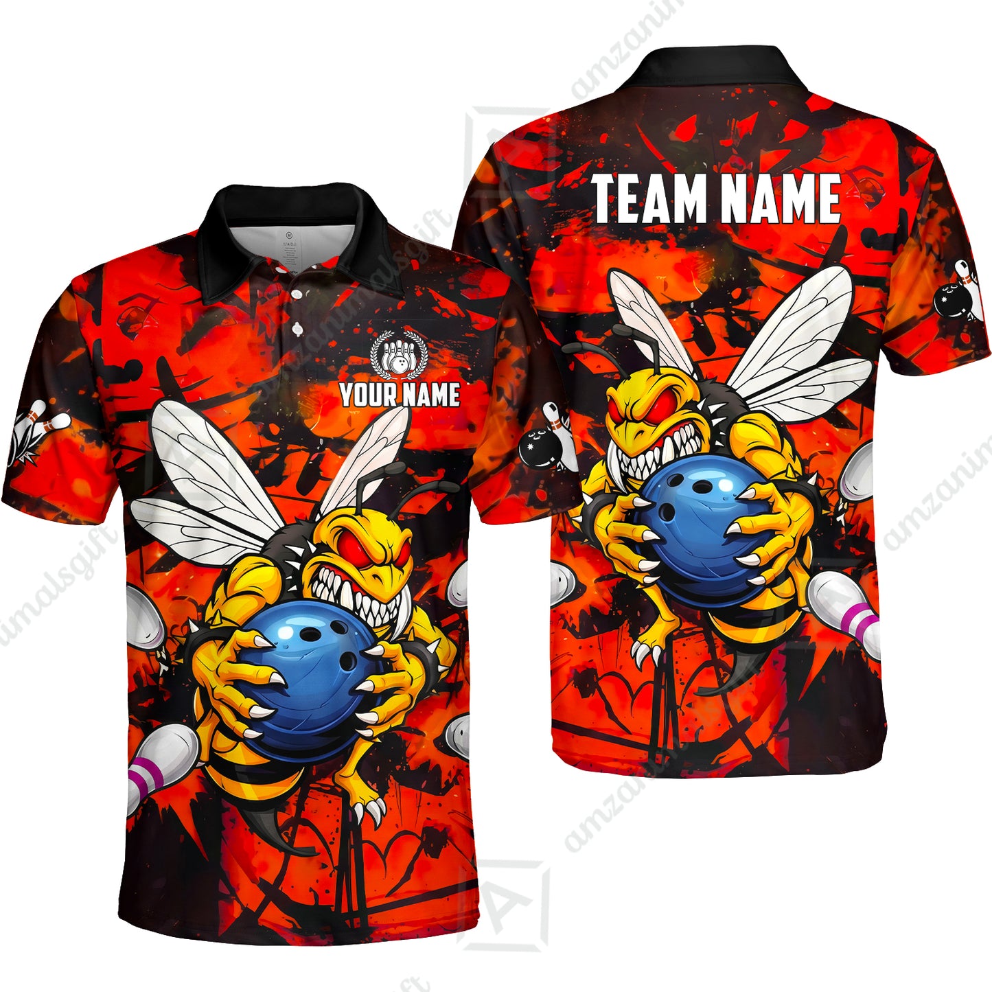 Custom Bowling Jersey Polo Shirt, The Wild Wasp Strike, Custom Bowling Jersey Team Shirt For Players With Name & Team Name