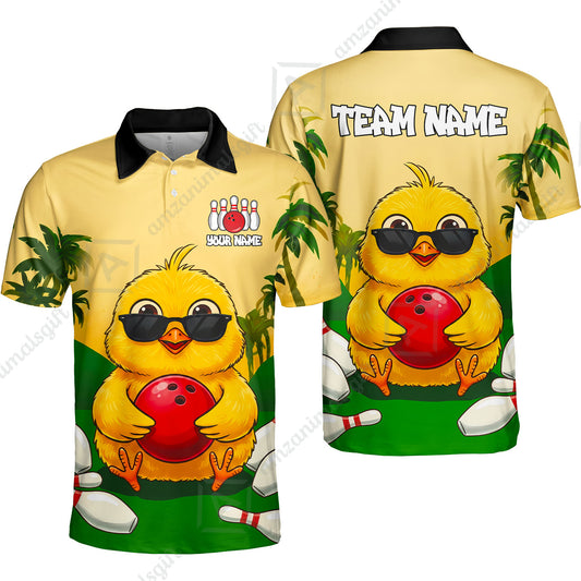 Custom Bowling Jersey Polo Shirt, Grass Landscape Chicken Bowling, Personalize Name and Team Name