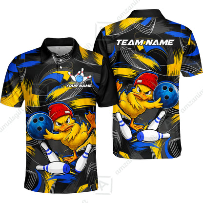 Custom Bowling Jersey Polo Shirt, Angry Grunge Splash Duckling, Custom Bowling Jersey Team Shirt For Players With Name and Team Name