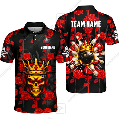 Custom Bowling Jersey Polo Shirt, Royal Skull Bowling, Custom Bowling Jersey Team Shirt For Players With Name & Team Name