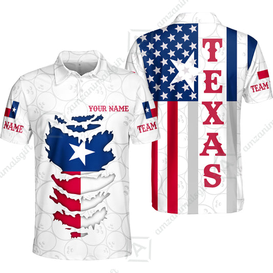 Custom Bowling Jersey Polo Shirt, Bowling Texas Flag Text, Custom Bowling Jersey Team Shirt For Players With Name and Team Name
