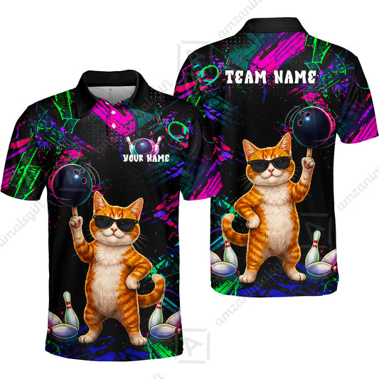 Custom Bowling Jersey Polo Shirt, Cool Cat Roller, Custom Bowling Jersey Team Shirt For Players With Name and Team Name