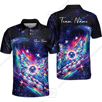 Custom Bowling Jersey Polo Shirt, Spiritual Butterfly Bowling Custom Bowling Jersey Team Shirt For Players With Name & Team Name