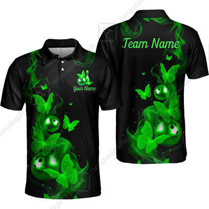 Custom Bowling Jersey Polo Shirt, Butterfly Bowling Smoke, Custom Bowling Jersey Team Shirt For Players With Name & Team Name