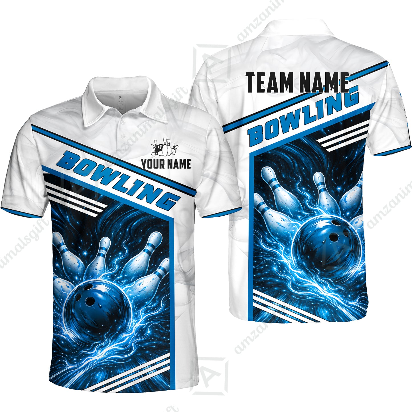 Custom Bowling Jersey Polo Shirt, Retro Racing & Fire Strike, Custom Bowling Jersey Team Shirt For Players With Name & Team Name