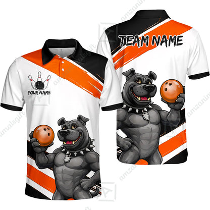 Custom Bowling Jersey Polo Shirt, Pitbull Hold Bowling Ball, Custom Bowling Jersey Team Shirt For Players With Name & Team Name