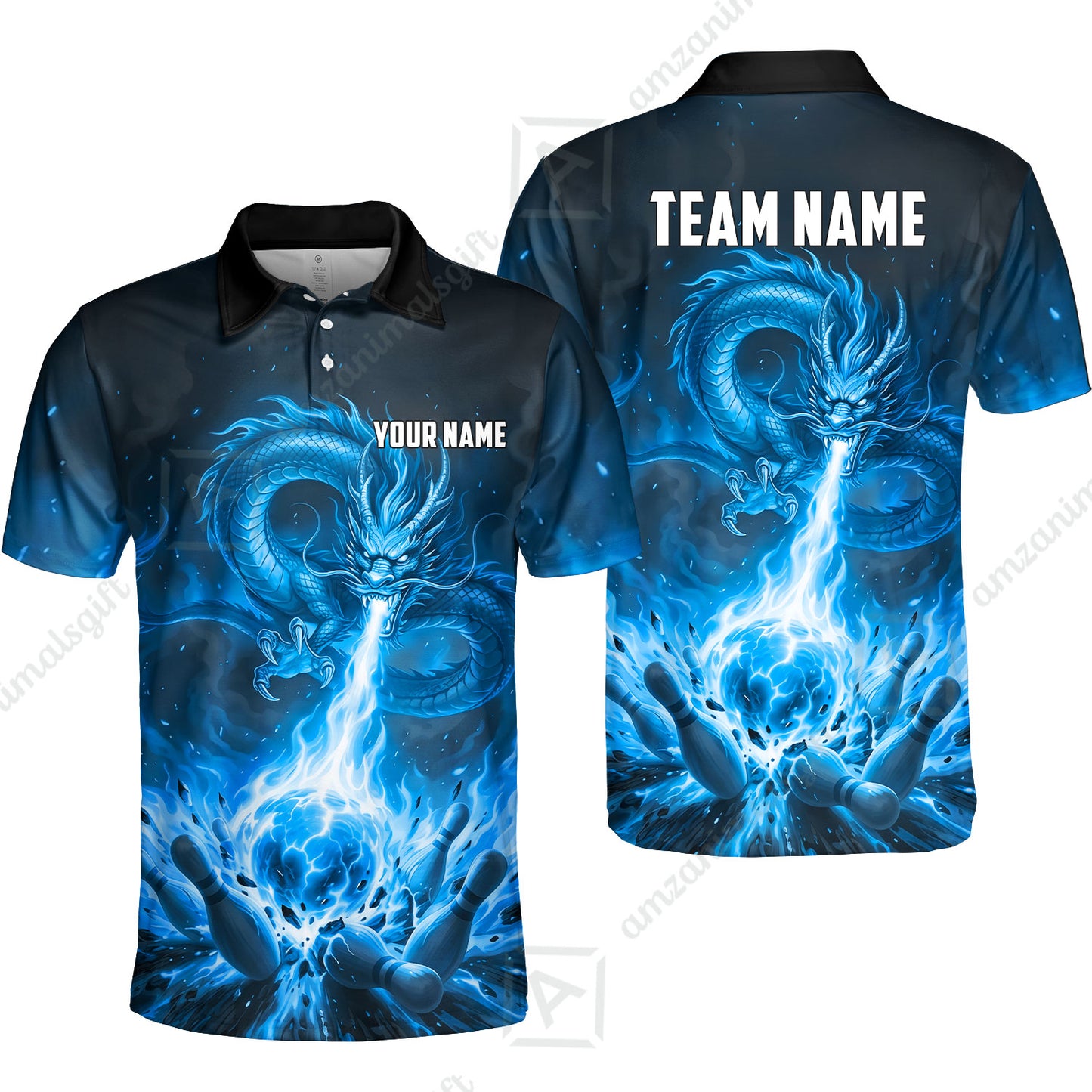 Custom Bowling Jersey Polo Shirt, Asian Dragon's Fire Strike, Custom Bowling Jersey Team Shirt For Players With Name & Team Name