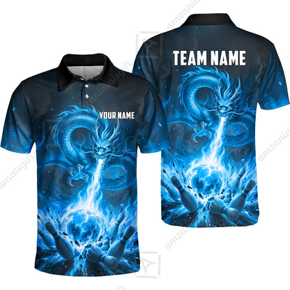 Custom Bowling Jersey Polo Shirt, Asian Dragon's Fire Strike, Custom Bowling Jersey Team Shirt For Players With Name & Team Name