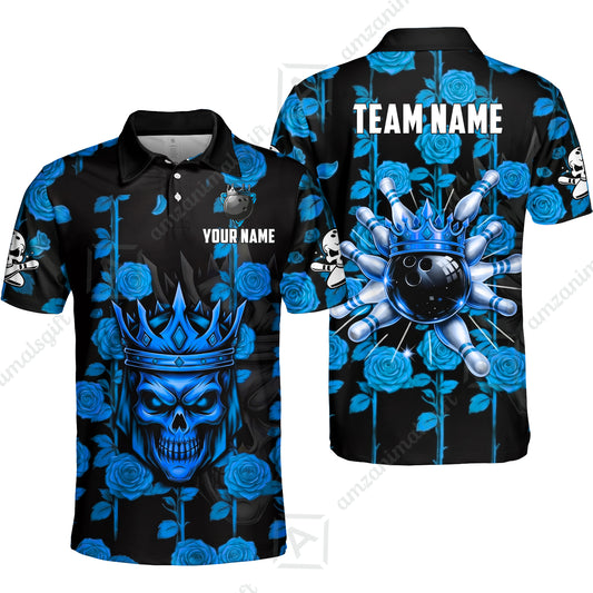 Custom Bowling Jersey Polo Shirt, Royal Skull Bowling, Custom Bowling Jersey Team Shirt For Players With Name & Team Name