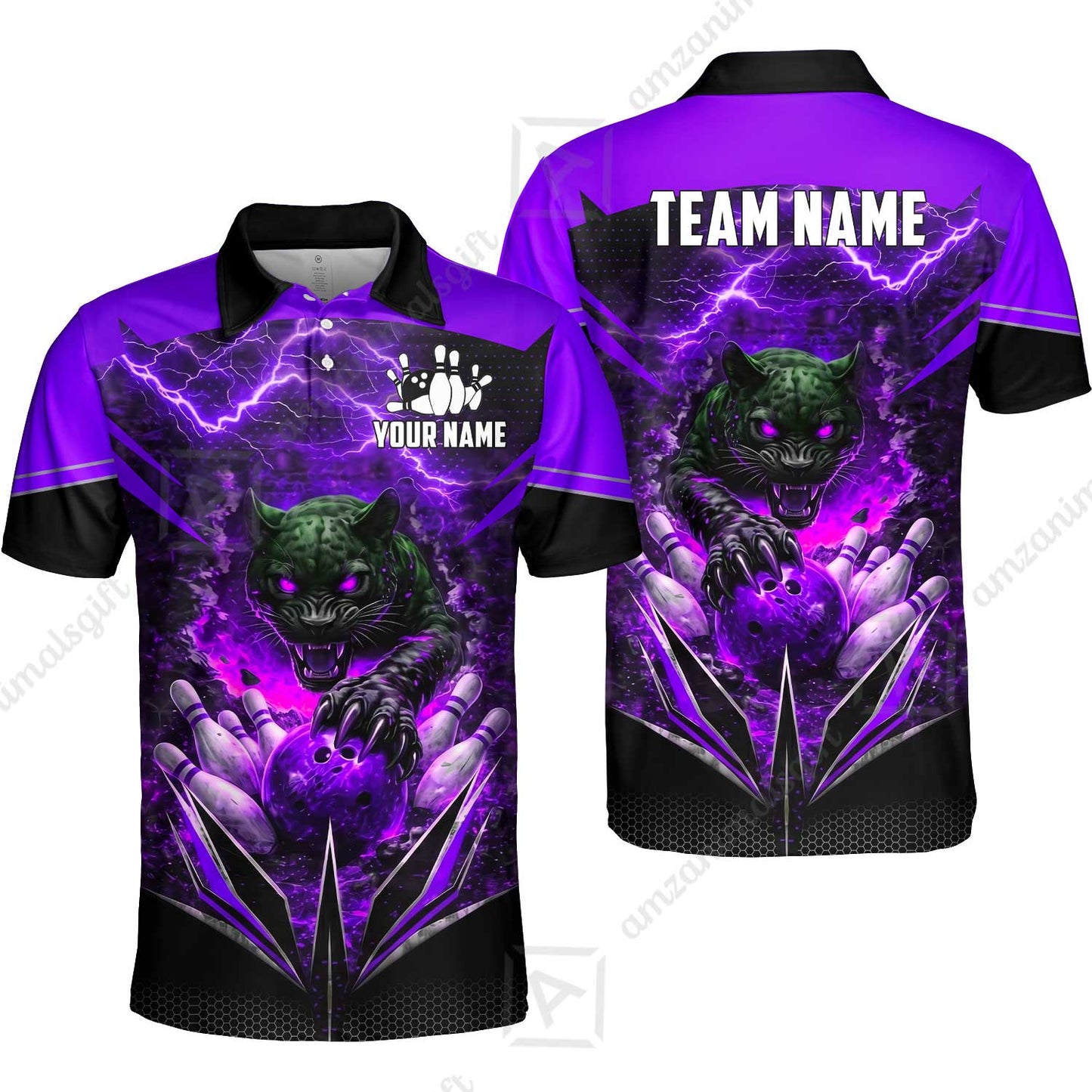 Custom Bowling Jersey Polo Shirt, Electric Panther Bowling, Personalized Name & Team Name