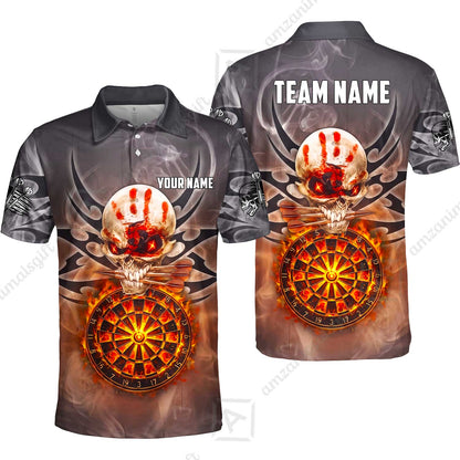 Custom Darts Jersey Polo Shirt, Glowing Fire Skull Tribal, Custom Dart Jersey Team Shirt For Players With Name & Team Name