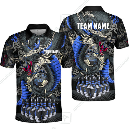 Custom Bowling Jersey Polo Shirt, Oriental Jade Dragon & Classic Clouds, Custom Bowling Jersey Team Shirt For Players With Name & Team Name