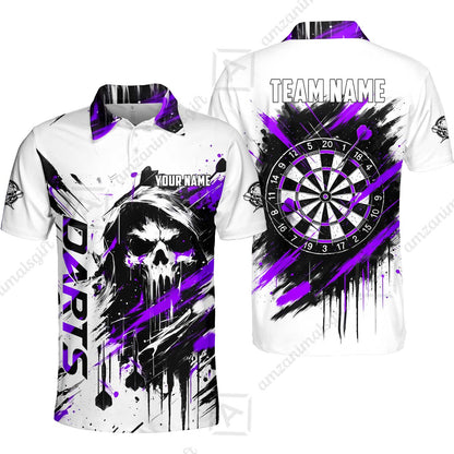 Custom Darts Jersey Polo Shirt, Grim Reaper Sketch Splatter, Custom Dart Jersey Team Shirt For Players With Name & Team Name